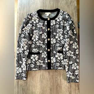 Cynthia Rowley Black/white/gray Floral  Cardigan Sweater Size Medium